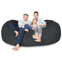 Lumaland Luxurious Giant 7Ft Bean Bag Chair With Microsuede Cover - Ultra Soft, Foam Filling, Washable Jumbo Bean Bag Sofa For Kids, Teenagers, Adults - Sack Chair For Dorm, Family Room - Black