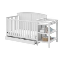 Storkcraft Steveston 5-In-1 Convertible Crib And Changer With Drawer (White) - Greenguard Gold Certified, Crib And Changing Table Combo With Drawer, Converts To Toddler Bed, Daybed And Full-Size Bed