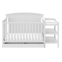 Storkcraft Steveston 5-In-1 Convertible Crib And Changer With Drawer (White) - Greenguard Gold Certified, Crib And Changing Table Combo With Drawer, Converts To Toddler Bed, Daybed And Full-Size Bed