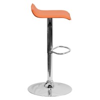 Contemporary Orange Vinyl Adjustable Height Barstool with Solid Wave Seat and Chrome Base