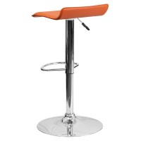 Contemporary Orange Vinyl Adjustable Height Barstool with Solid Wave Seat and Chrome Base