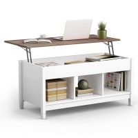 Tangkula Wood Lift Top Coffee Table, Modern Coffee Table W/Hidden Compartment And Open Storage Shelf For Living Room Office Reception Room (White)