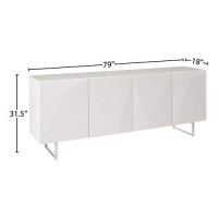 Whiteline Modern Living Paul Buffetsideboard In High Gloss White Or Grey With Designs On Doors And Brushed Nickel Legs, Gray
