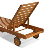 Furinno Tioman Outdoor Hardwood Patio Furniture Sun Lounger With Tray In Teak Oil, Natural 23.52D X 70W X 12H In