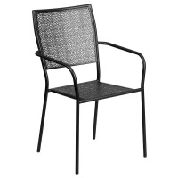 Commercial Grade Black Indoor-Outdoor Steel Patio Arm Chair With Square Back