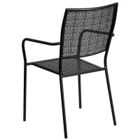 Commercial Grade Black Indoor-Outdoor Steel Patio Arm Chair With Square Back