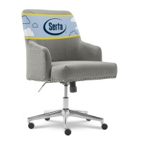 Serta Leighton Home Office Chair With Memory Foam, Height-Adjustable Desk Accent Chair With Chrome-Finished Stainless-Steel Base, Twill Fabric, Blue