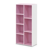 Furinno Luder 7-Cube Reversible Open Shelf, White/Pink
