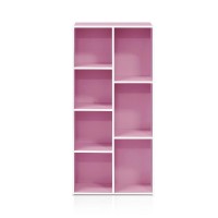 Furinno Luder 7-Cube Reversible Open Shelf, White/Pink