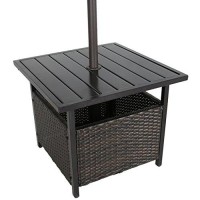 Outasight Patio Pe Wicker Umbrella Side Table Stand, Outdoor Bistro Table With Umbrella Hole