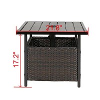 Outasight Patio Pe Wicker Umbrella Side Table Stand, Outdoor Bistro Table With Umbrella Hole