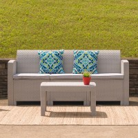 Light Gray Faux Rattan Sofa With All-Weather Light Gray Cushions