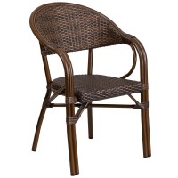 Milano Series Cocoa Rattan Restaurant Patio Chair With Bamboo-Aluminum Frame