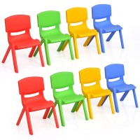 Costzon Kids Chairs, Stackable Plastic Learn And Play Chair For School Home Play Room, Colorful Chairs For Toddlers, Boys, Girls (Multicolor, 8 Chairs)