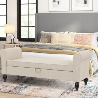 Alish Modern Storage Bench With Arms Button Tufted Bed Bench With Storage Entryway Bench For Living Room Bedroom Gray