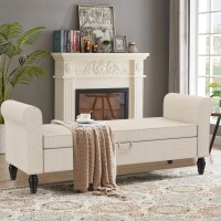 Alish Modern Storage Bench With Arms Button Tufted Bed Bench With Storage Entryway Bench For Living Room Bedroom Gray