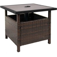 Sundale Outdoor Patio Umbrella Stand All Weather Wicker Rattan 22 In Umbrella Table Garden Furniture Deck Pool Table Brown