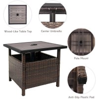 Sundale Outdoor Patio Umbrella Stand All Weather Wicker Rattan 22 In Umbrella Table Garden Furniture Deck Pool Table Brown