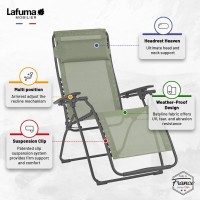 Lafuma Futura Zero Gravity Patio Recliner Moss Green Batyline Canvas Outdoor Folding Lounge Chair