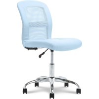 Serta Essential Mesh Low-Back Computer Desk Task Chair With No Arms For Home Office Or Conference Room, Faux Leather, Light Blue