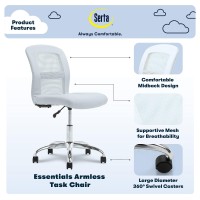 Serta Essential Mesh Low-Back Computer Desk Task Chair With No Arms For Home Office Or Conference Room, Faux Leather, Light Blue