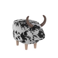 Christopher Knight Home Bessie Patterned Velvet Cow Ottoman, Black And White Cow Hide / Natural