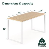 Zinus Jennifer 55 Inch White Frame Desk Computer Workstation Office Desk Dining Table Easy Assembly Natural