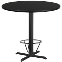 42'' Round Black Table Top With 33'' X 33'' Bar Height Table Base And Foot Ring
