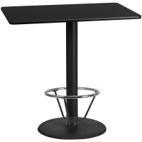 Flash Furniture Stiles 30'' X 48'' Rectangular Black Laminate Table Top With 24'' Round Bar Height Table Base And Foot Ring