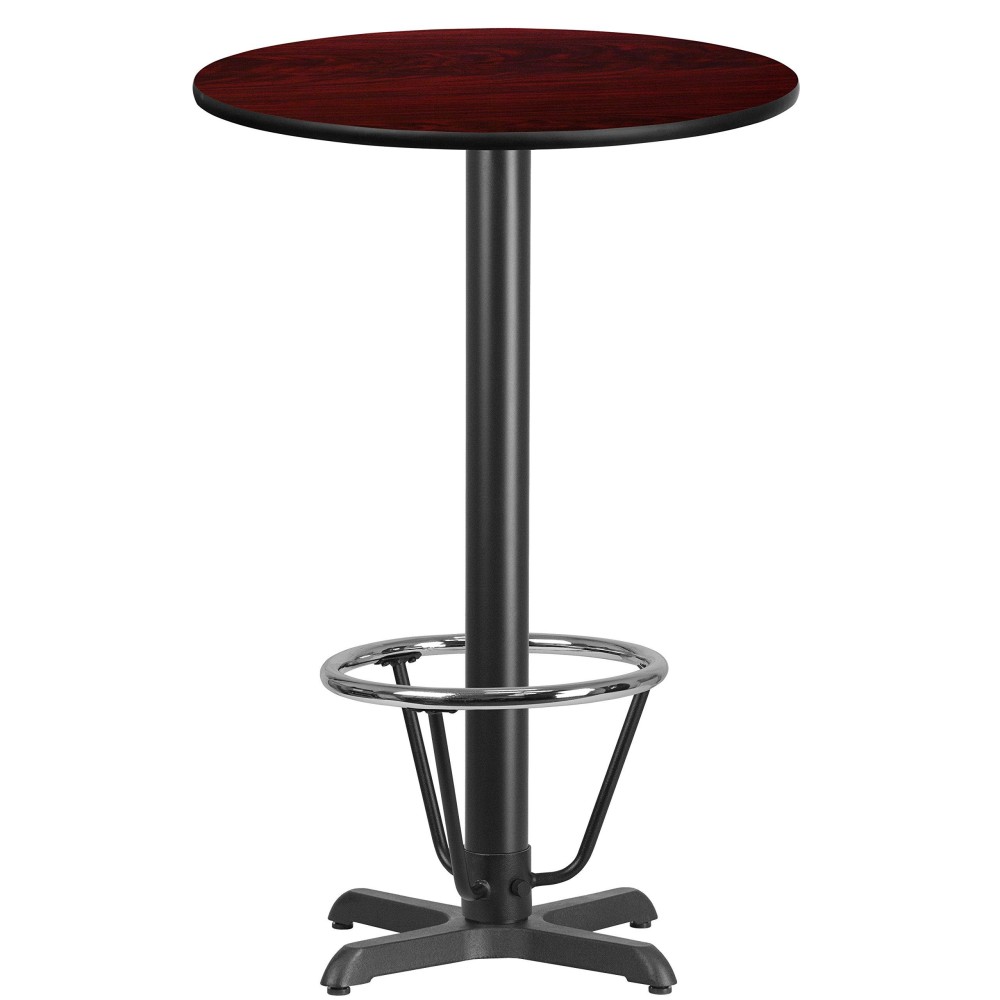 Flash Furniture 24'' Round Mahogany Laminate Table Top With 22'' X 22'' Bar Height Table Base And Foot Ring
