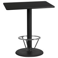 Flash Furniture 30'' X 42'' Rectangular Black Laminate Table Top With 24'' Round Bar Height Table Base And Foot Ring