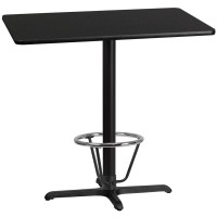 30 x 42 Rectangular Black Laminate Table Top with 235 x 295 Bar Height Table Base and Foot Ring