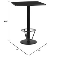 Flash Furniture Stiles 30'' Square Black Laminate Table Top With 18'' Round Bar Height Table Base And Foot Ring