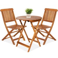 Best Choice Products 3Piece Acacia Wood Bistro Set Folding Patio Furniture For Backyard Balcony Deck W 2 Chairs Round Coff