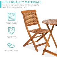 Best Choice Products 3Piece Acacia Wood Bistro Set Folding Patio Furniture For Backyard Balcony Deck W 2 Chairs Round Coff