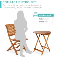 Best Choice Products 3Piece Acacia Wood Bistro Set Folding Patio Furniture For Backyard Balcony Deck W 2 Chairs Round Coff