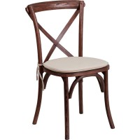 Hercules Series Stackable Mahogany Wood Cross Back Chair With Cushion