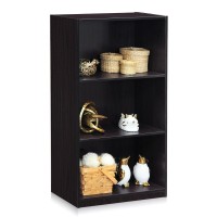 Furinno Basic 3-Tier Bookcase Storage Shelves, Dark Walnut, 99736DWN