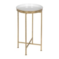 Kate And Laurel Celia Round Metal Foldable Tray Accent Table, White With Gold Base