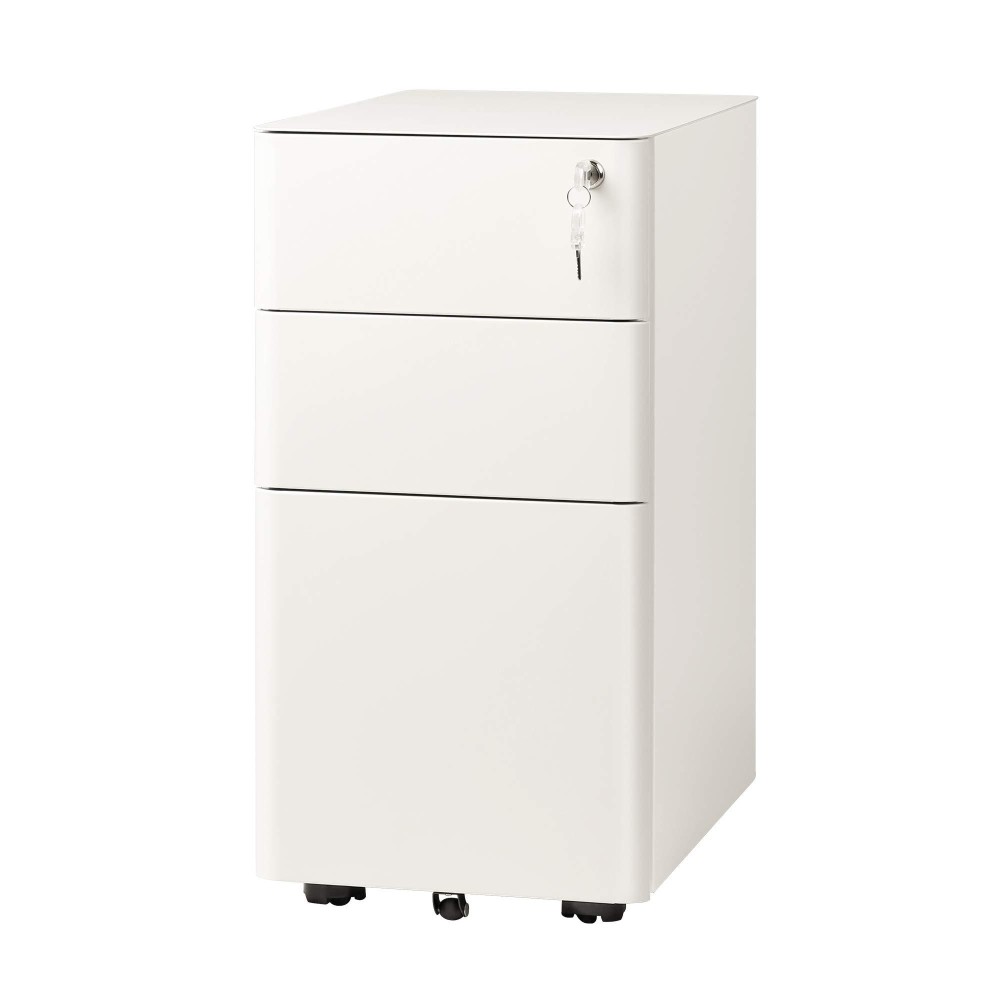 Devaise 3-Drawer Slim Vertical File Cabinet, Fully Assembled Except Casters, Legal/Letter Size, White