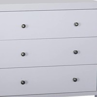 Benzara Capacious Shiny White Finish 3 Drawers Chest With Metal Glides