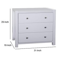 Benzara Capacious Shiny White Finish 3 Drawers Chest With Metal Glides