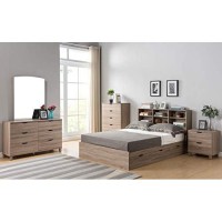 Benzara Wooden Full Size Bookcase Headboard With 6 Open Shelves, Taupe Brown