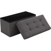 Ornavo Home Foldable Tufted Linen Large Storage Ottoman Bench Foot Rest Stool/Seat - 15\ X 30\