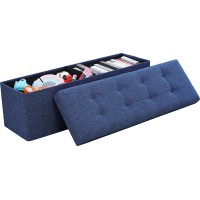 Ornavo Home Foldable Tufted Linen Large Storage Ottoman Bench Foot Rest Stool/Seat - 15\ X 45\