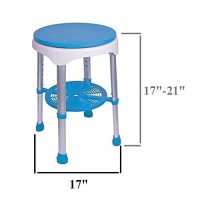 Healthline Round Bath Stool Shower Chair, Compact Shower Stool And Bench 350 Lbs - Small Bathtub Stool Chair For Shower, Non-Slip Seat, 360 Degree Rotating Padded Seat, Adjustable Height