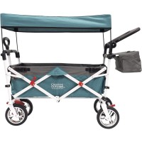Creative Outdoor Distributor Push And Pull Double Stroller For Toddlers & Kids With Removable Canopy And Seat Belt Harnesses, Collapsible Folding Garden Cart, Adjustable Handle, Beach Wagon (Teal)