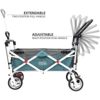 Creative Outdoor Distributor Push And Pull Double Stroller For Toddlers & Kids With Removable Canopy And Seat Belt Harnesses, Collapsible Folding Garden Cart, Adjustable Handle, Beach Wagon (Teal)