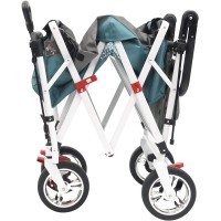 Creative Outdoor Distributor Push And Pull Double Stroller For Toddlers & Kids With Removable Canopy And Seat Belt Harnesses, Collapsible Folding Garden Cart, Adjustable Handle, Beach Wagon (Teal)