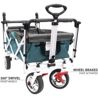 Creative Outdoor Distributor Push And Pull Double Stroller For Toddlers & Kids With Removable Canopy And Seat Belt Harnesses, Collapsible Folding Garden Cart, Adjustable Handle, Beach Wagon (Teal)